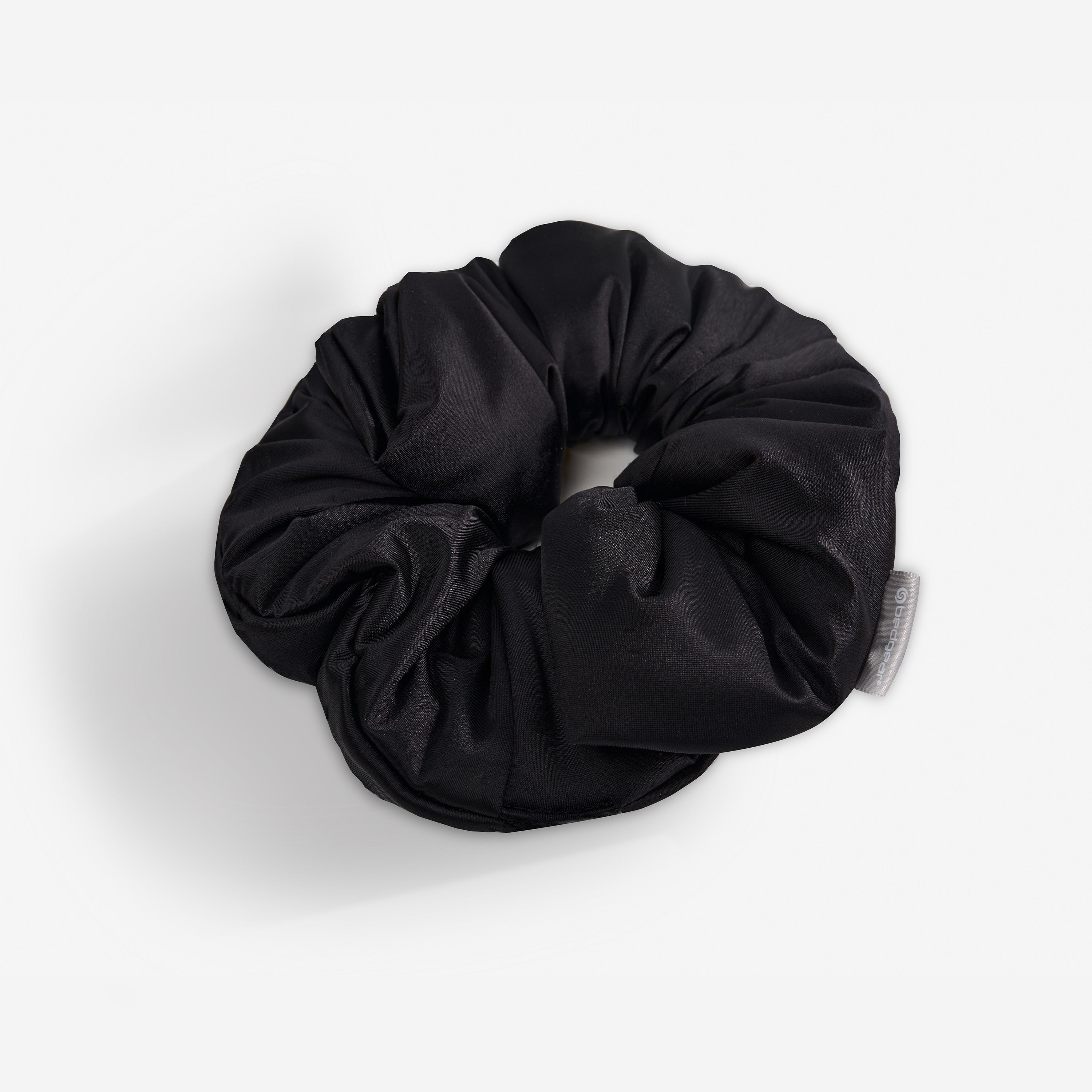 Faux Leather Cream Oversized Hair Scrunchie with Black Metal Logo Accent - NEW Black Jade XXL Scrunchie for Luxurious Hair Care main image 2