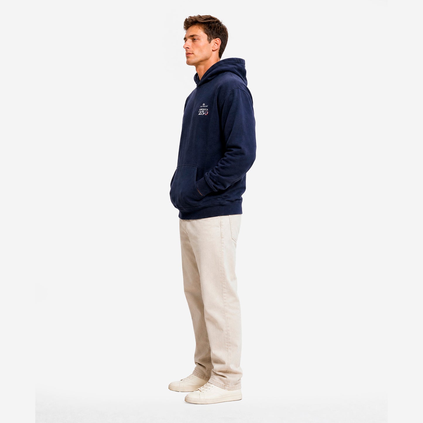 A man wearing BEDGEAR's America 250 hoodie.