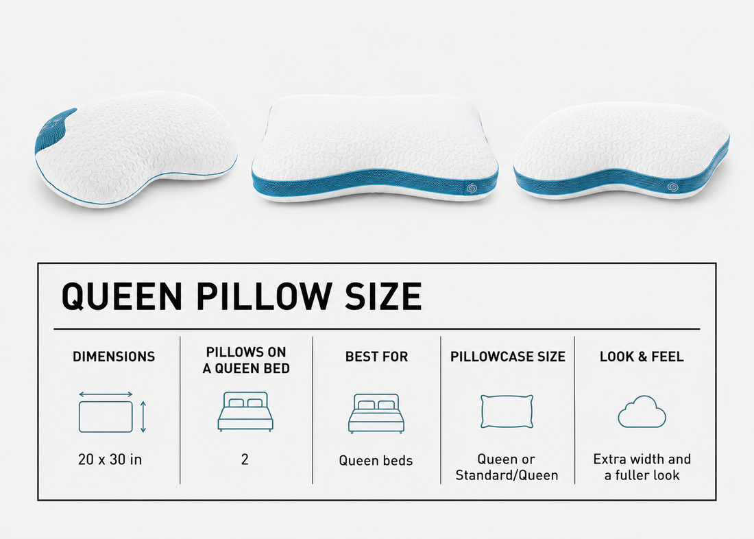 BEDGEAR queen pillow size chart. 