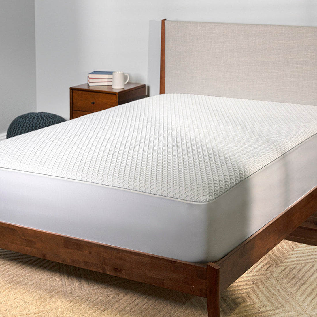 An image of a mattress protector on a mattress. 