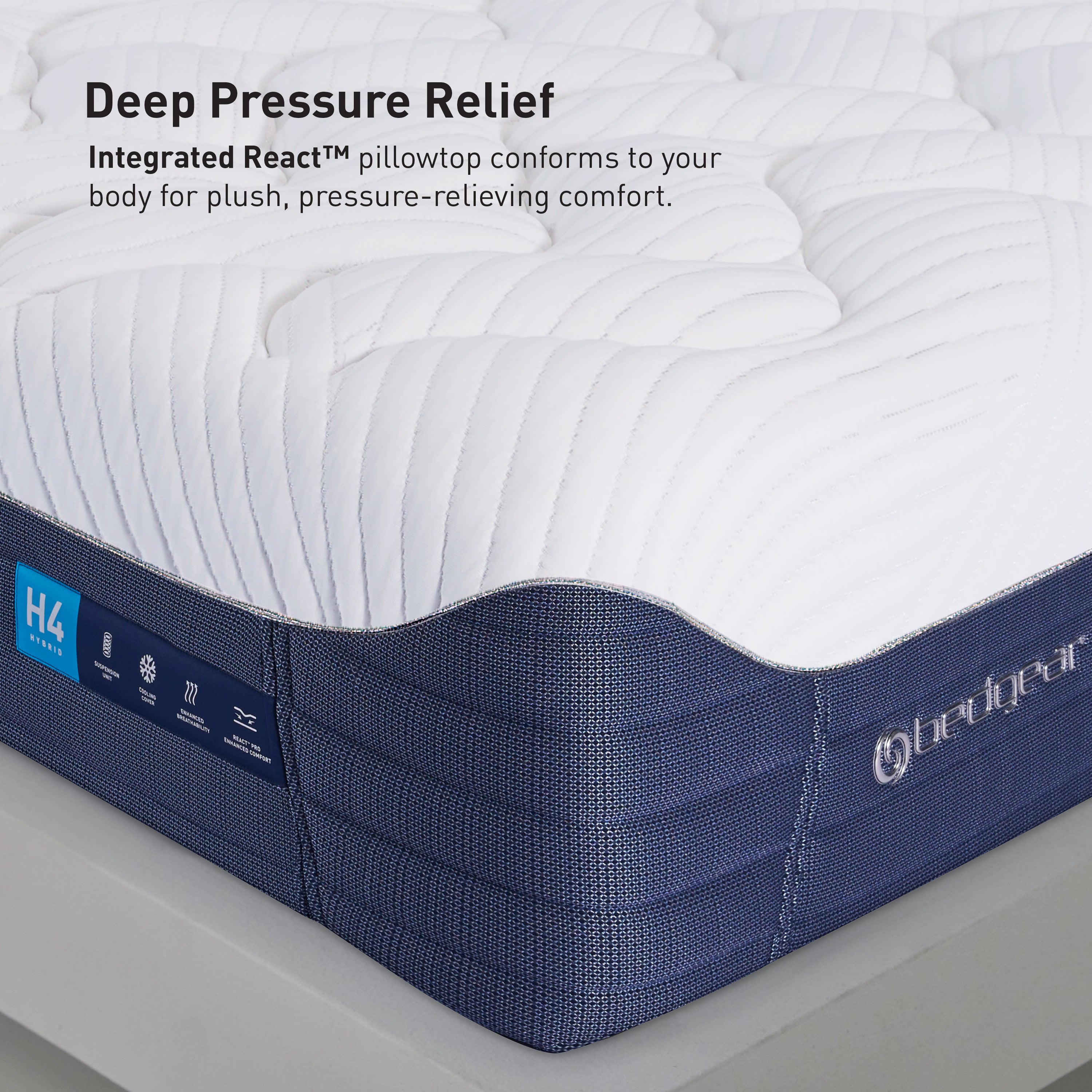 Corner view of the H Performance Pillowtop Mattress showing its built-in pillowtop and breathable side panel