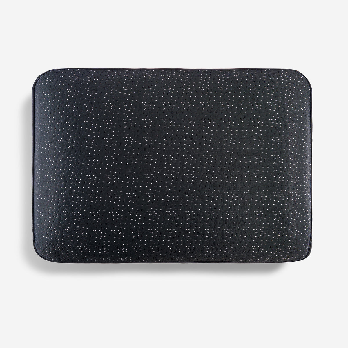 A top view of a dark night pillow, shown on a white background.
