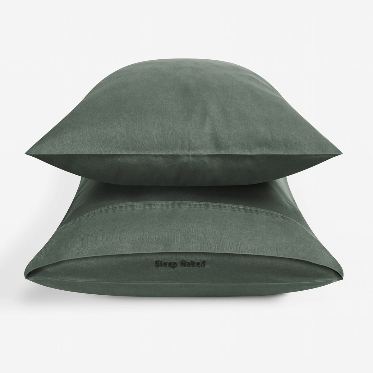 Two dark green Bedgear pillowcases stacked with a white background.