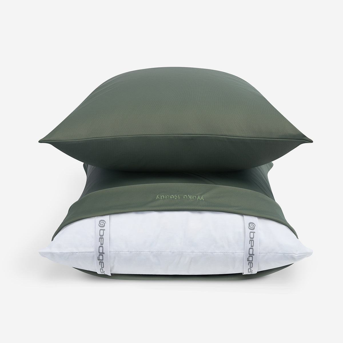 An image of moss green BEDGEAR pillowcases.